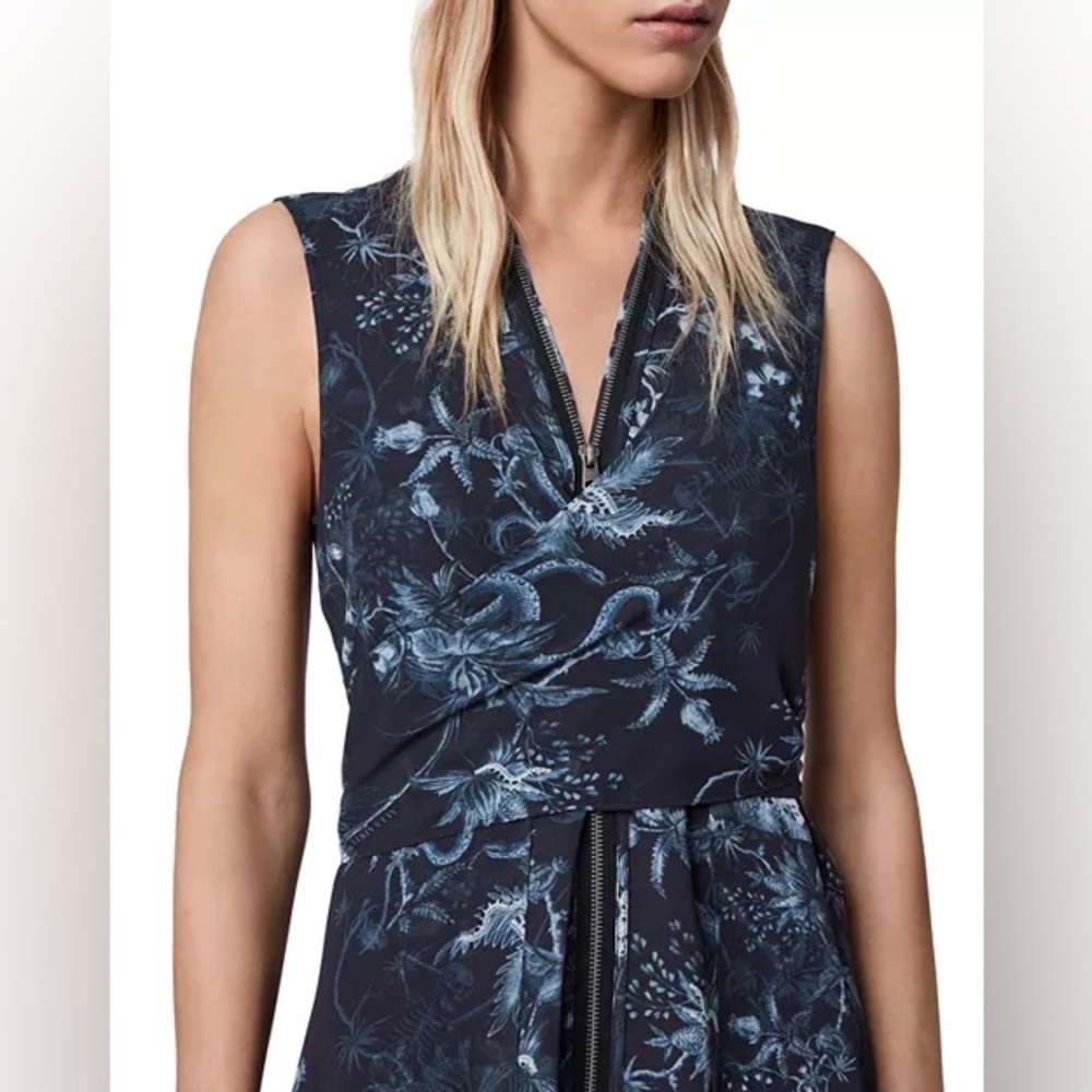 New! All Saints Jayda Evolution Blue Floral Dress 💙 🦋 XS - Picture 6 of 16